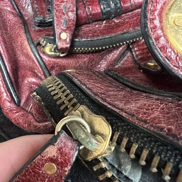 LOCKHEART DISTRESSED Y2K LARGE BURGUNDY GENUINE LEATHER HOBO SHOULDER TOTE BAG - Picture 6 of 10